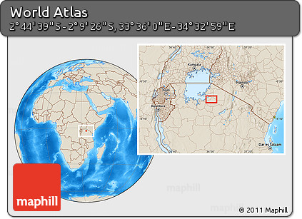 Shaded Relief Location Map of the Area around 2° 27' 3" S, 34° 4' 30" E