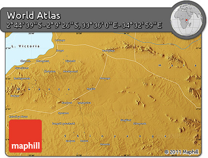 Physical Map of the Area around 2° 27' 3" S, 34° 4' 30" E
