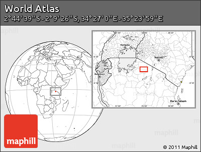 Blank Location Map of the Area around 2° 27' 3" S, 34° 55' 29" E