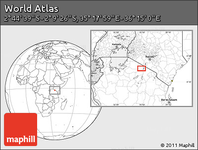 Blank Location Map of the Area around 2° 27' 3" S, 35° 46' 29" E