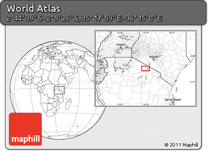 Blank Location Map of the Area around 2° 27' 3" S, 35° 46' 29" E