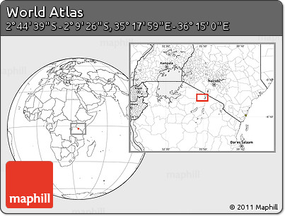 Blank Location Map of the Area around 2° 27' 3" S, 35° 46' 29" E