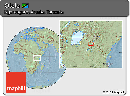 Savanna Style Location Map of Olala, hill shading