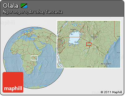 Savanna Style Location Map of Olala, hill shading