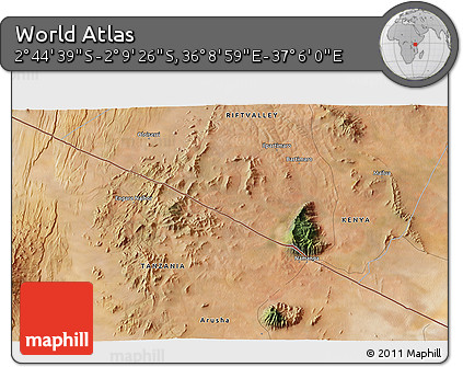 Satellite 3D Map of the Area around 2° 27' 3" S, 36° 37' 30" E