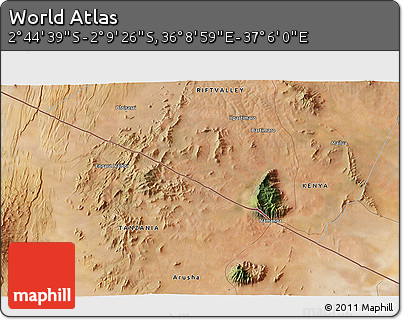 Satellite 3D Map of the Area around 2° 27' 3" S, 36° 37' 30" E