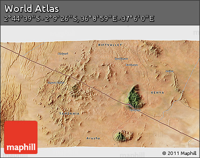 Satellite 3D Map of the Area around 2° 27' 3" S, 36° 37' 30" E