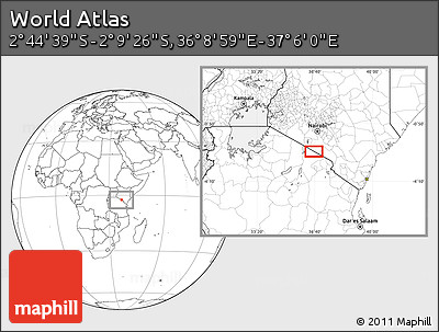 Blank Location Map of the Area around 2° 27' 3" S, 36° 37' 30" E