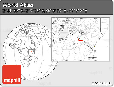Blank Location Map of the Area around 2° 27' 3" S, 36° 37' 30" E