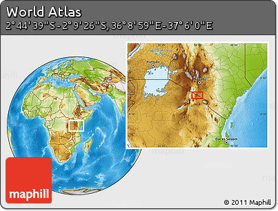 Physical Location Map of the Area around 2° 27' 3" S, 36° 37' 30" E