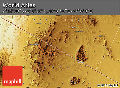 Physical Map of the Area around 2° 27' 3" S, 36° 37' 30" E