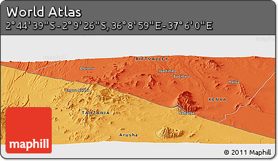 Political Panoramic Map of the Area around 2° 27' 3" S, 36° 37' 30" E