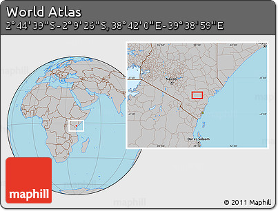 Gray Location Map of the Area around 2° 27' 3" S, 39° 10' 29" E
