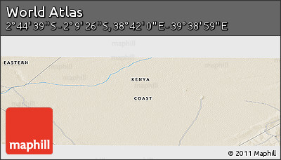 Shaded Relief Panoramic Map of the Area around 2° 27' 3" S, 39° 10' 29" E