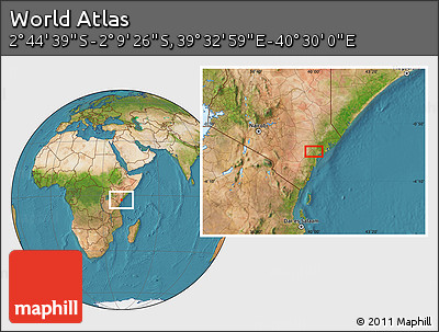 Satellite Location Map of the Area around 2° 27' 3" S, 40° 1' 29" E