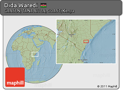 Savanna Style Location Map of Dida Waredi, hill shading