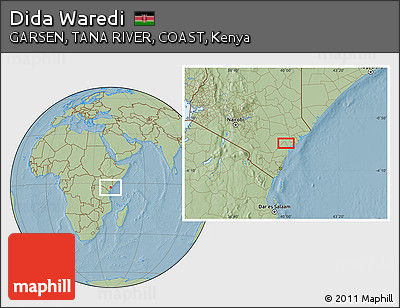 Savanna Style Location Map of Dida Waredi, hill shading