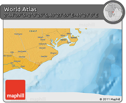 Political 3D Map of the Area around 2° 27' 3" S, 40° 52' 30" E
