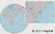 Gray Location Map of the area around 2° 27' 3" S, 40° 52' 30" E, hill shading