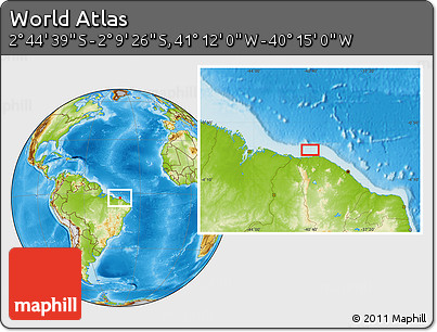 Physical Location Map of the Area around 2° 27' 3" S, 40° 43' 30" W