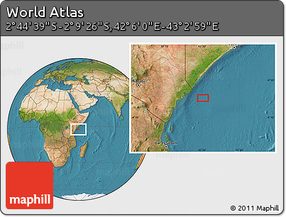 Satellite Location Map of the Area around 2° 27' 3" S, 42° 34' 30" E