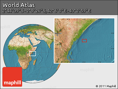 Satellite Location Map of the Area around 2° 27' 3" S, 42° 34' 30" E