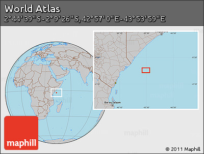 Gray Location Map of the Area around 2° 27' 3" S, 43° 25' 29" E