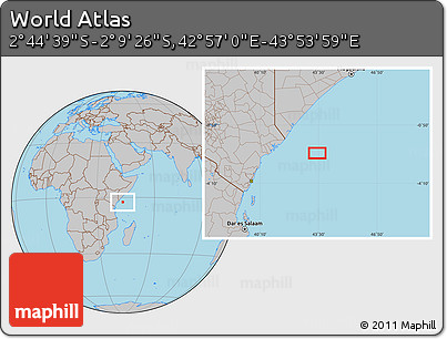 Gray Location Map of the Area around 2° 27' 3" S, 43° 25' 29" E