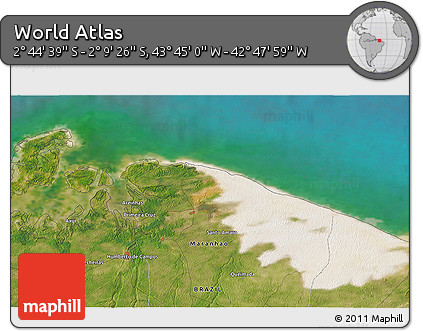 Satellite 3D Map of the Area around 2° 27' 3" S, 43° 16' 29" W