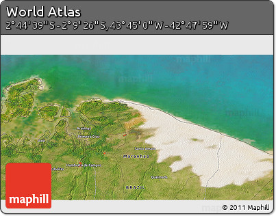 Satellite 3D Map of the Area around 2° 27' 3" S, 43° 16' 29" W