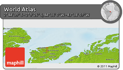 Physical Panoramic Map of the Area around 2° 27' 3" S, 44° 7' 30" W