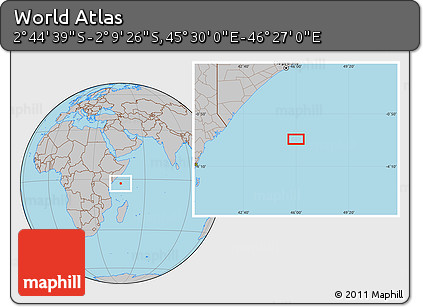 Gray Location Map of the Area around 2° 27' 3" S, 45° 58' 30" E