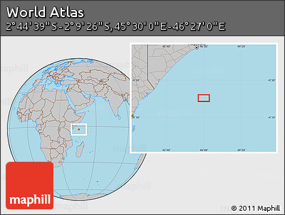 Gray Location Map of the Area around 2° 27' 3" S, 45° 58' 30" E