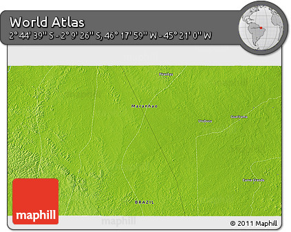 Physical 3D Map of the Area around 2° 27' 3" S, 45° 49' 30" W