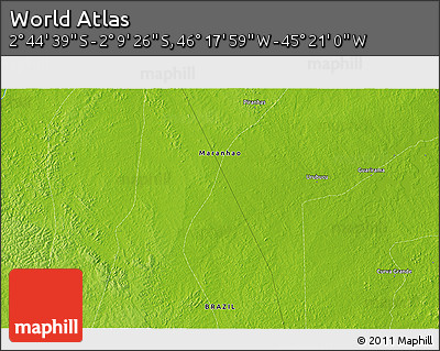 Physical 3D Map of the Area around 2° 27' 3" S, 45° 49' 30" W