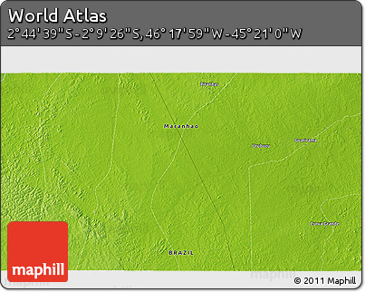 Physical 3D Map of the Area around 2° 27' 3" S, 45° 49' 30" W