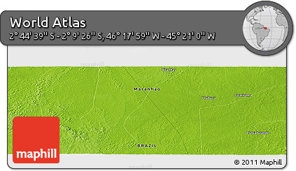 Physical Panoramic Map of the Area around 2° 27' 3" S, 45° 49' 30" W