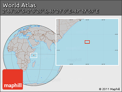 Gray Location Map of the Area around 2° 27' 3" S, 46° 49' 30" E