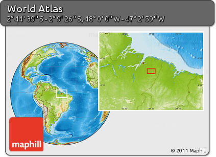 Physical Location Map of the Area around 2° 27' 3" S, 47° 31' 29" W