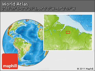 Physical Location Map of the Area around 2° 27' 3" S, 47° 31' 29" W