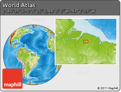 Physical Location Map of the Area around 2° 27' 3" S, 47° 31' 29" W