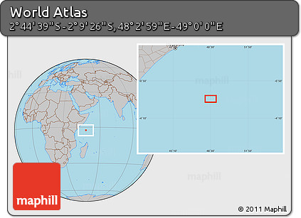 Gray Location Map of the Area around 2° 27' 3" S, 48° 31' 29" E
