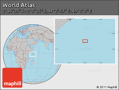 Gray Location Map of the Area around 2° 27' 3" S, 48° 31' 29" E