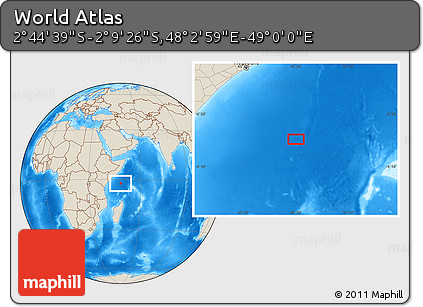 Shaded Relief Location Map of the Area around 2° 27' 3" S, 48° 31' 29" E
