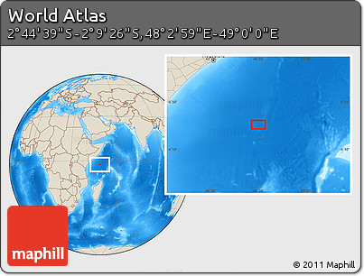Shaded Relief Location Map of the Area around 2° 27' 3" S, 48° 31' 29" E