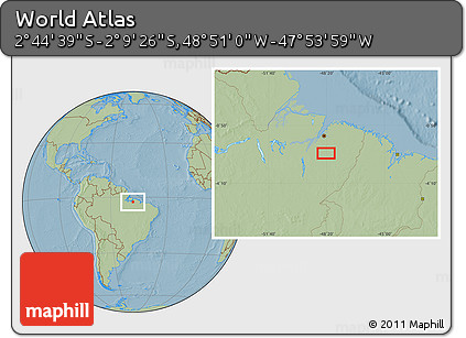 Savanna Style Location Map of the Area around 2° 27' 3" S, 48° 22' 30" W, hill shading