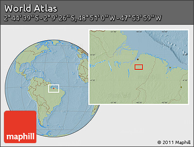 Savanna Style Location Map of the Area around 2° 27' 3" S, 48° 22' 30" W, hill shading