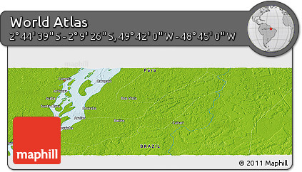 Physical Panoramic Map of the Area around 2° 27' 3" S, 49° 13' 30" W