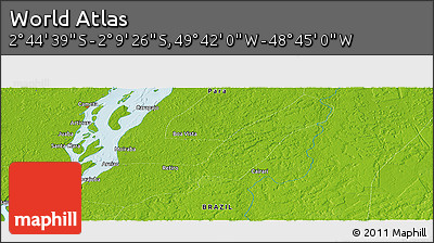 Physical Panoramic Map of the Area around 2° 27' 3" S, 49° 13' 30" W