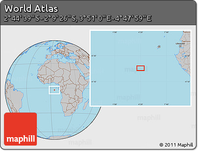 Gray Location Map of the Area around 2° 27' 3" S, 4° 19' 30" E